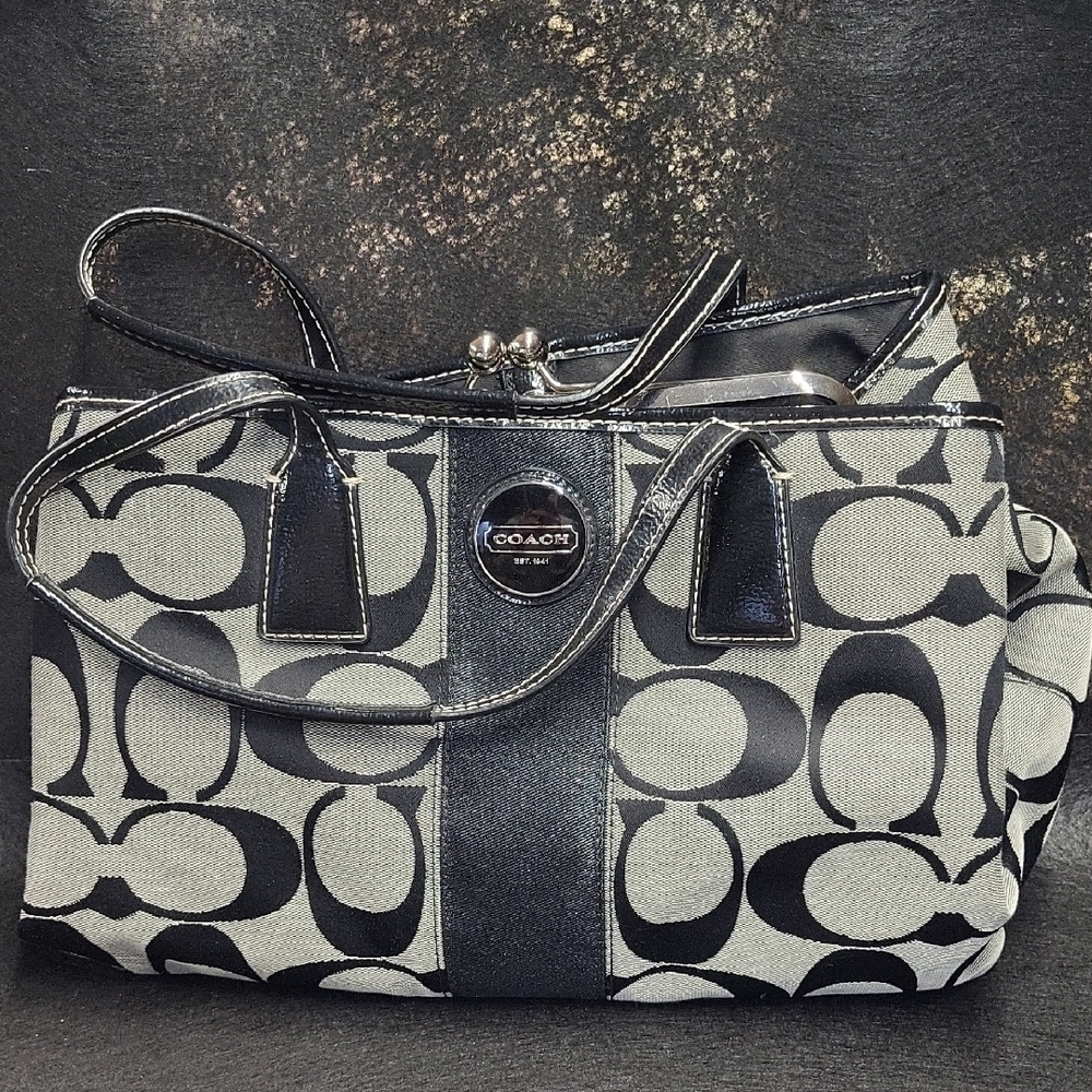 Coach Black and Gray Signature Tote Bag